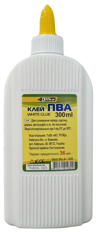 Клей ПВА 4OFFICE (4-358) 300мл, кришка-дозатор